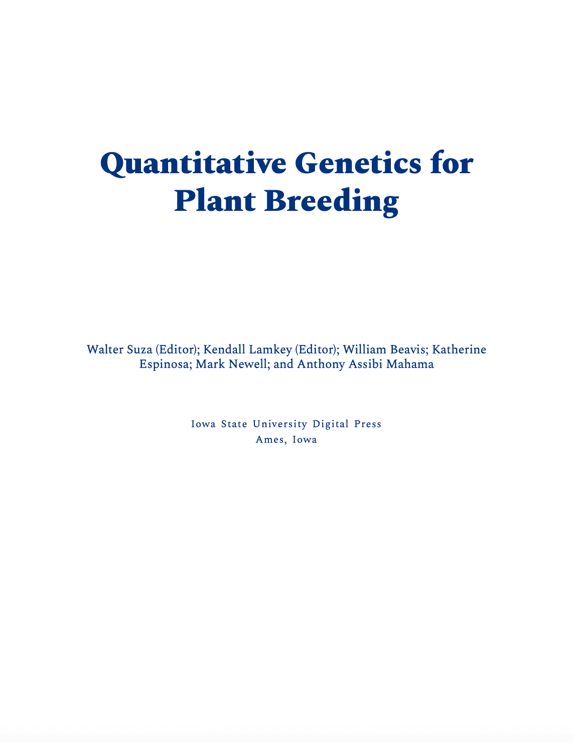 Quantitative Genetics for Plant Breeding
